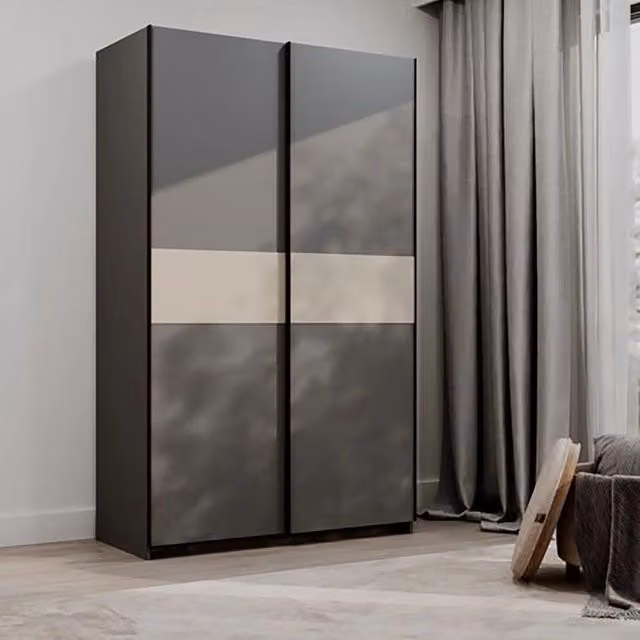 Armadio Camera da Letto Maba, Guardaroba 2 Ante 2 Ripiani, 120x204h cm Nero Antracite