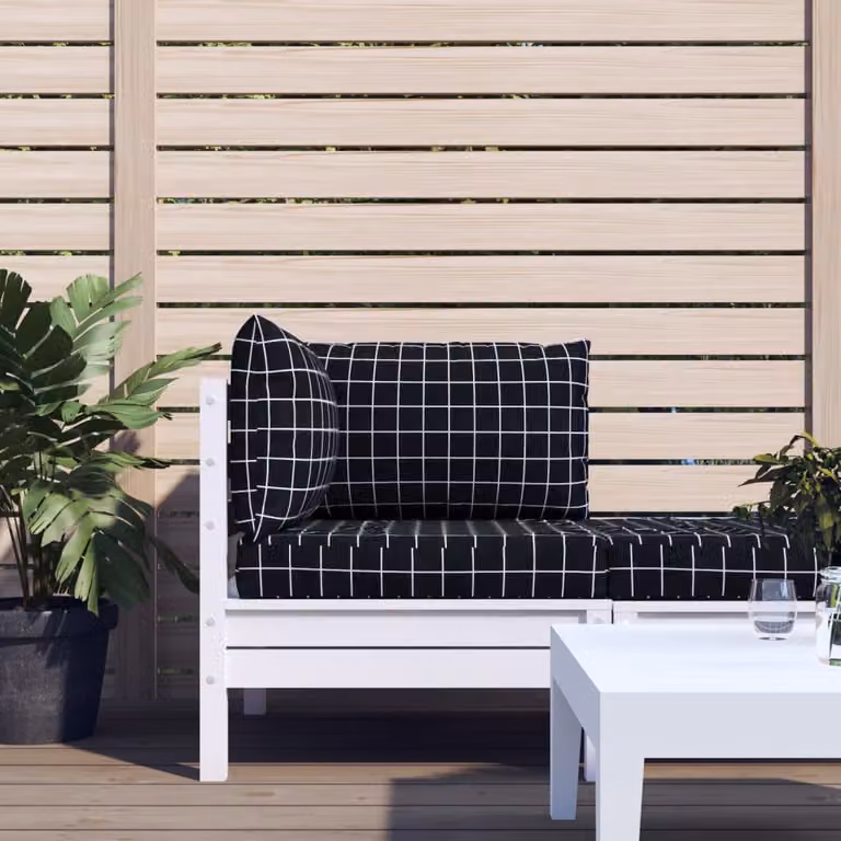 Set di 3 cuscini per pallet vidaXL in tessuto Oxford nero con motivo a quadri, impermeabili e traspiranti, L/P/H: 60 x 60 x 8 cm