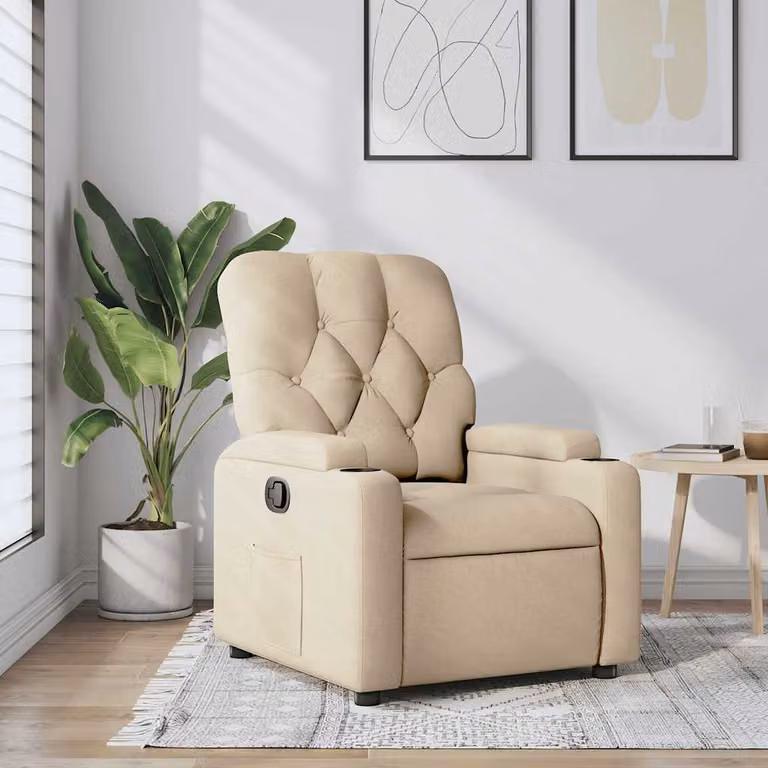 vidaXL Poltrona Reclinabile Relax in Tessuto Beige con Braccioli e Meccanismo a Leva Manuale