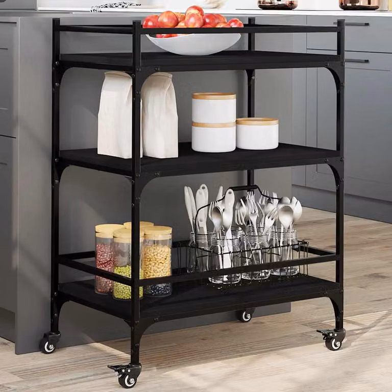 vidaXL Carrello da Cucina in Stile Industriale Nero con Ruote, L/P/H: 65 x 40 x 86,5 cm