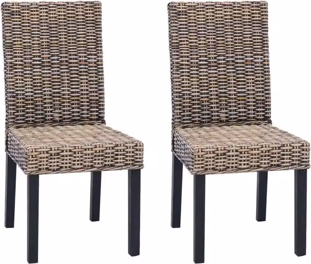 Sedia da pranzo 2 pz | Sedie da cucina Rattan Kubu e Legno Massello di Mogano