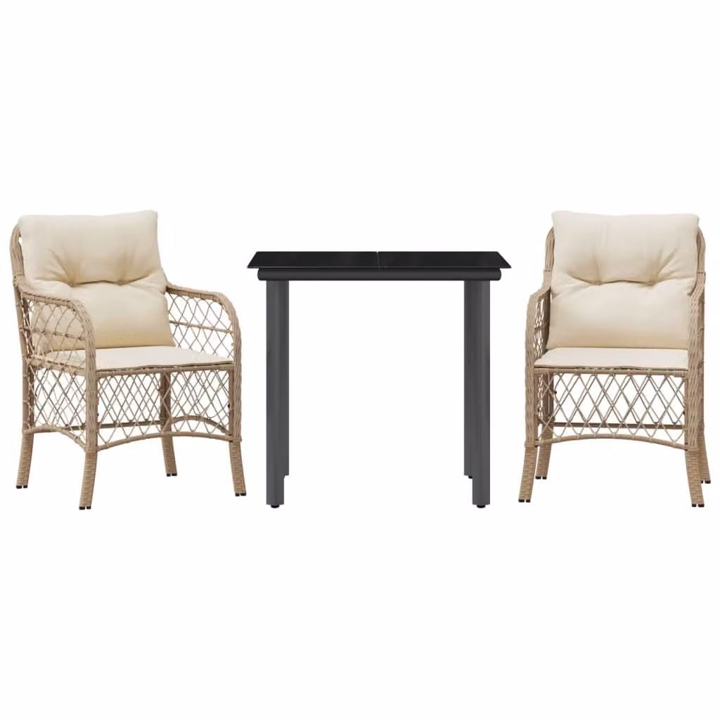 Set da Bistrò 3 pz con Cuscini Beige in Polyrattan