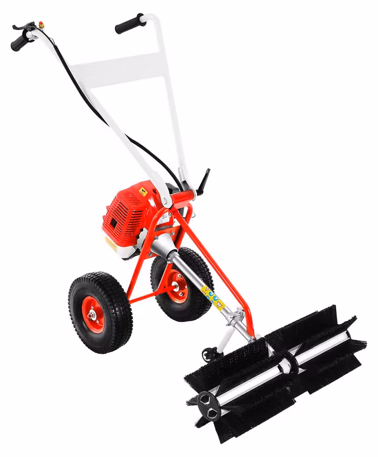 Spazzatrice da cortile, struttura robusta, spazzamento efficiente, rossa