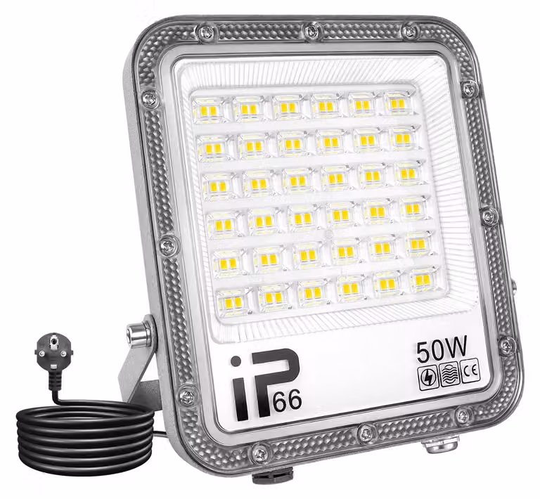 Faretto LED da esterno, 50 W, 5000 lumen, grado di protezione IP66, ideale per giardino e garage