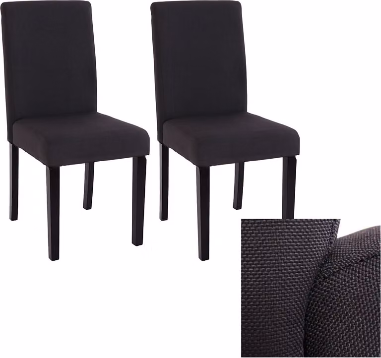 set di 2 sedie per sala da pranzo Sedia da cucina Littau ~ tessuto, nero, gambe scure