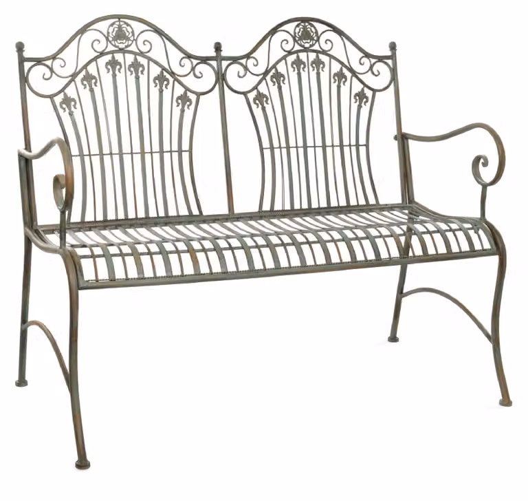Panchina da giardino Moritz 113 cm in metallo, 2 posti, verde antico - Resistente alle intemperie, per giardino, terrazza, balcone, stile rustico