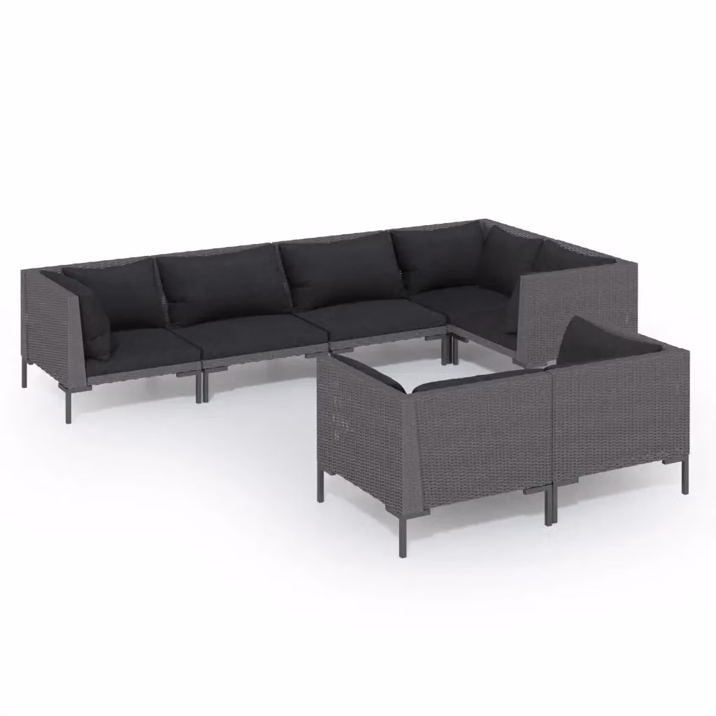 Set di Divani da Giardino a L vidaXL in Polyrattan Grigio e Nero con Cuscini Inclusi – 2
