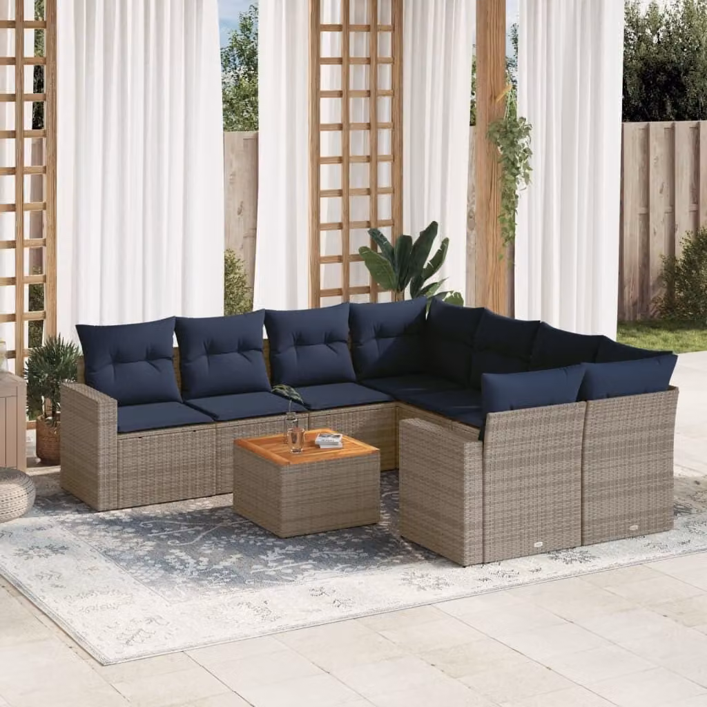Maison Exclusive - Set Divani da Giardino 9 pz con Cuscini Grigio in Polyrattan