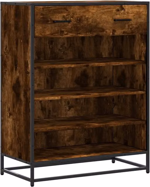 Scarpiera in stile industriale in legno rovere e metallo marrone, L: 75 cm, P: 38 cm, H: 97,5 cm – 1