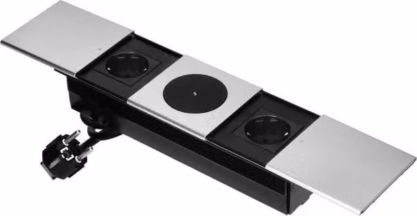 Presa di corrente per mobili con coperchio scorrevole, 2x2P+Z (francese), caricatore wireless, Schuko argento