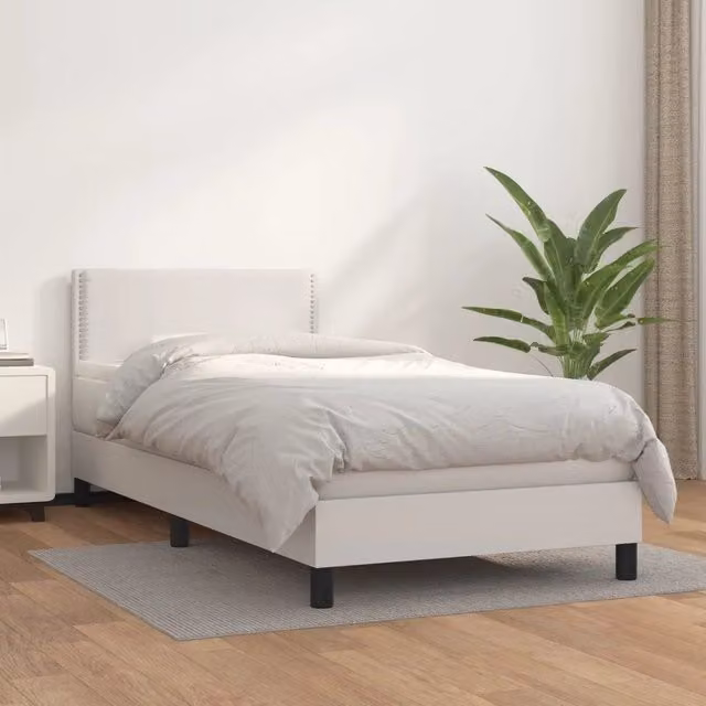 Giroletto a Molle con Materasso-Struttura Letto Bianco 100x200 cm in Similpelle 763188