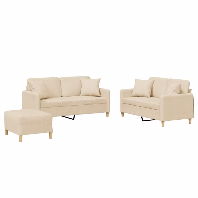 Set Divani 3 pz con Cuscini Crema in Tessuto