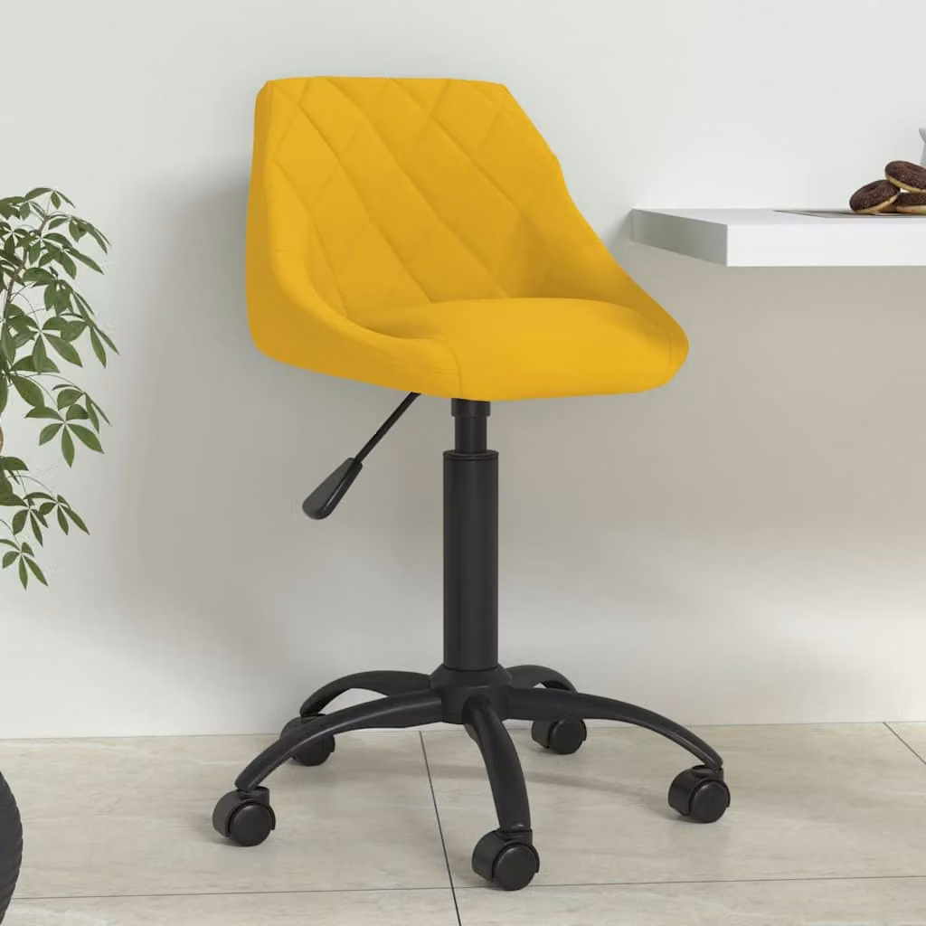 Sedia da Pranzo Girevole vidaXL in Velluto Giallo con Base in Metallo e Ruote
