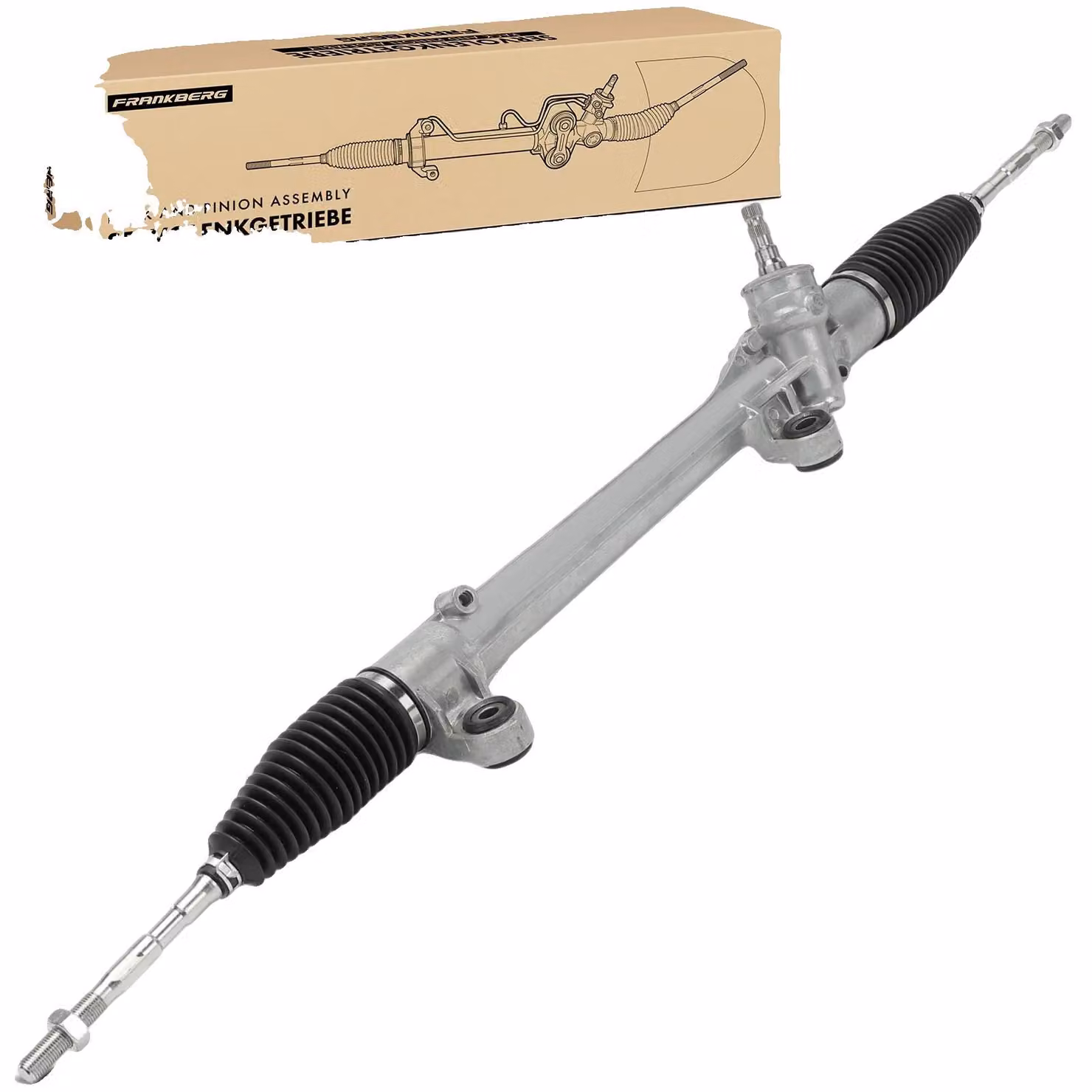 Trasmissione di sterzo, lunghezza 1090 mm, passo filettatura M14x1,5, albero di ingresso dentato, funzionamento meccanico, tipo a cremagliera e pignone