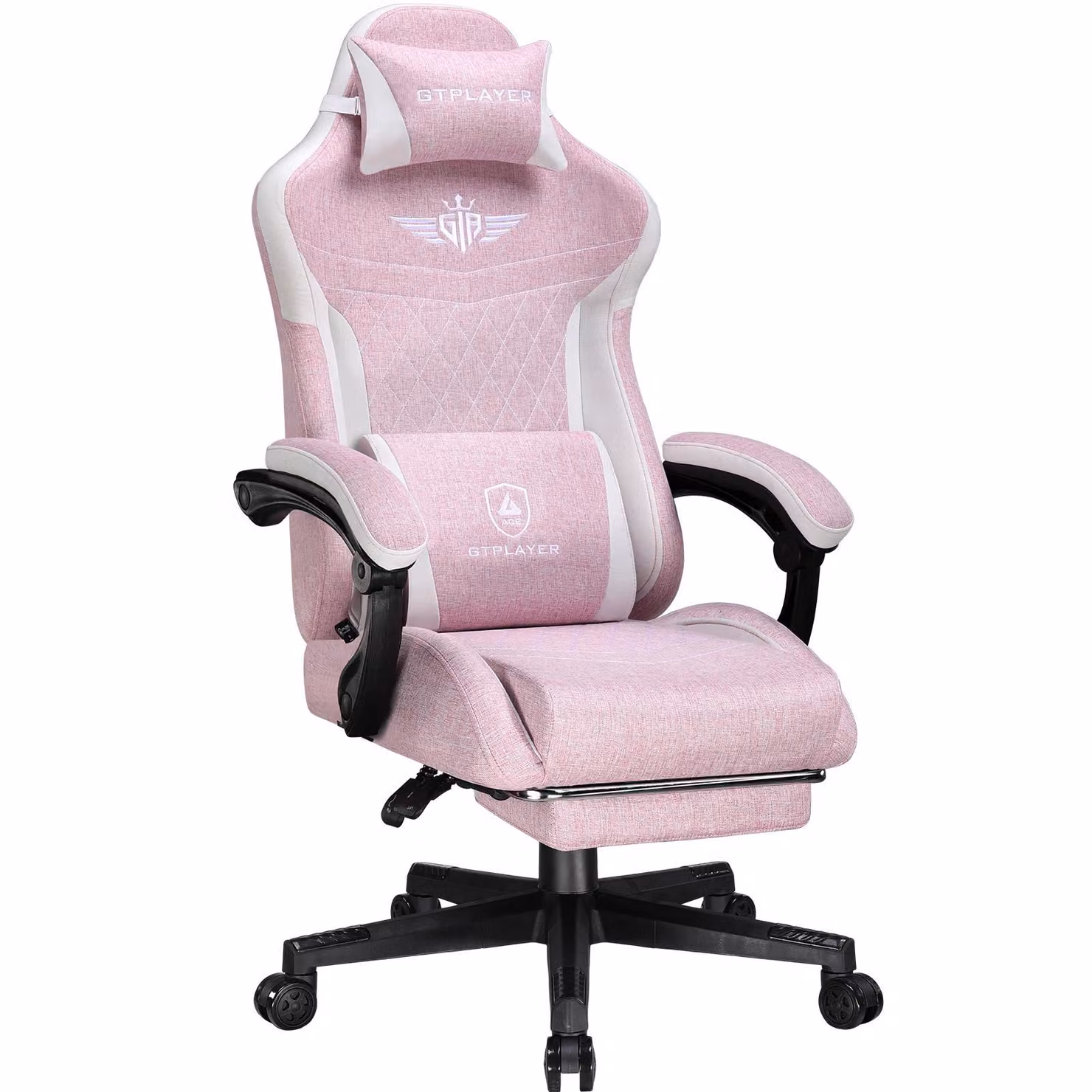 Sedia da gioco GTPLAYER, sedia da gioco ergonomica in lino con supporto lombare, sedia per PC con schienale allargato, portata fino a 150 kg, rosa