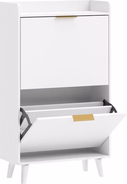 Scarpiera stretta HOMCOM con 2 cassetti ribaltabili e ripiani regolabili per 12 paia, Bianco, L: 70 cm, P: 30 cm, H: 120 cm – 1