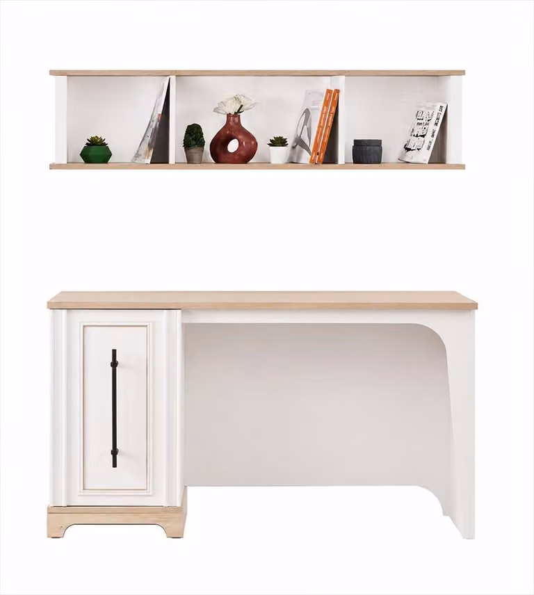 Schreibtisch Beige Holz Wandregal Stauraum Bürotisch Modern Homeoffice