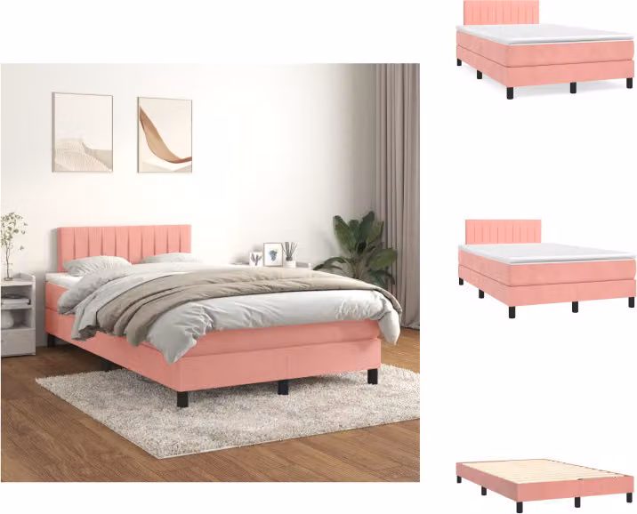 vidaXL Letto a molle con materasso rosa 120x200 cm in velluto - Letti & Reti