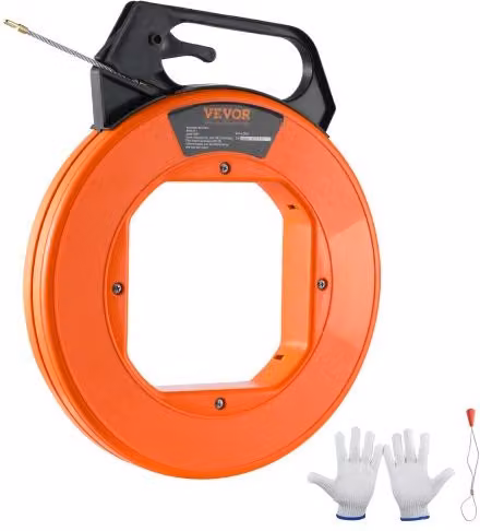 VEVOR Nastro da pesca in fibra di vetro arancione, lunghezza 30,5 m, diametro 4,5 mm, con alloggiamento e maniglia per l'estrazione di cavi in condotti elettrici e pareti