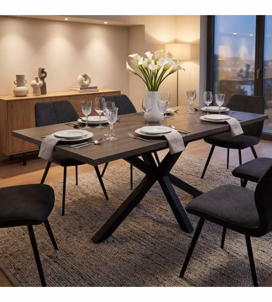 Cosma Tavolo Allungabile Grigio Effetto Cemento Struttura Nera 160/200 x 90 cm