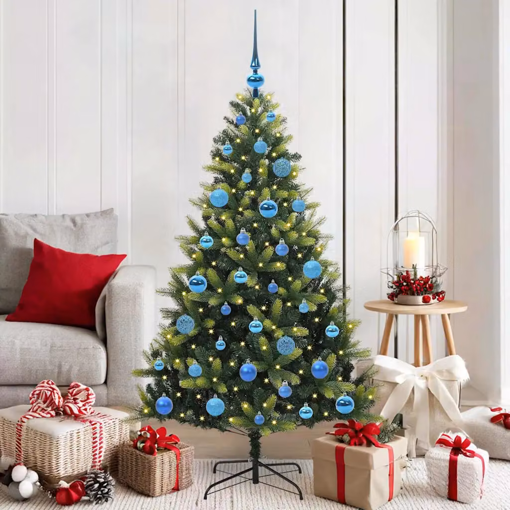 Albero di Natale artificiale pieghevole vidaXL con 150 LED luce bianca calda, colore verde
