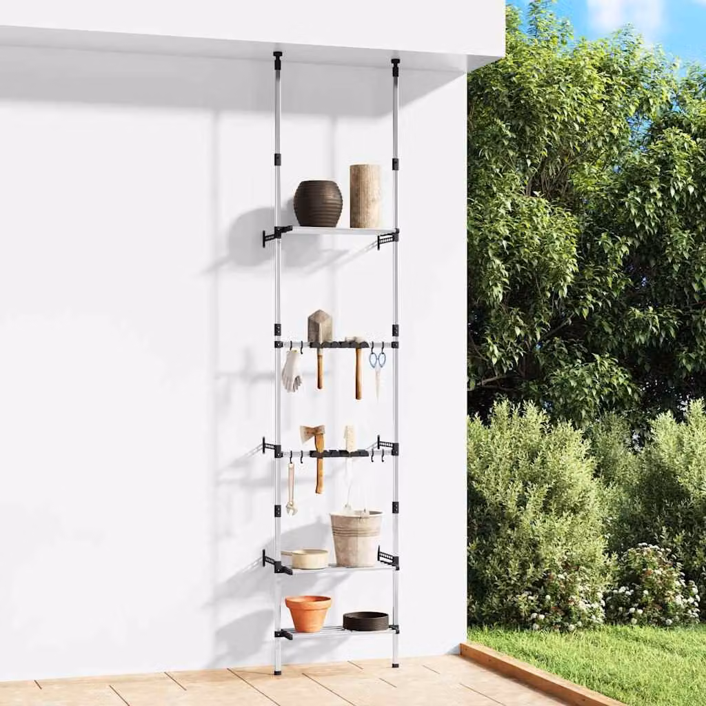 Rastrelliera telescopica per giardino vidaXL con 3 ripiani in alluminio argento