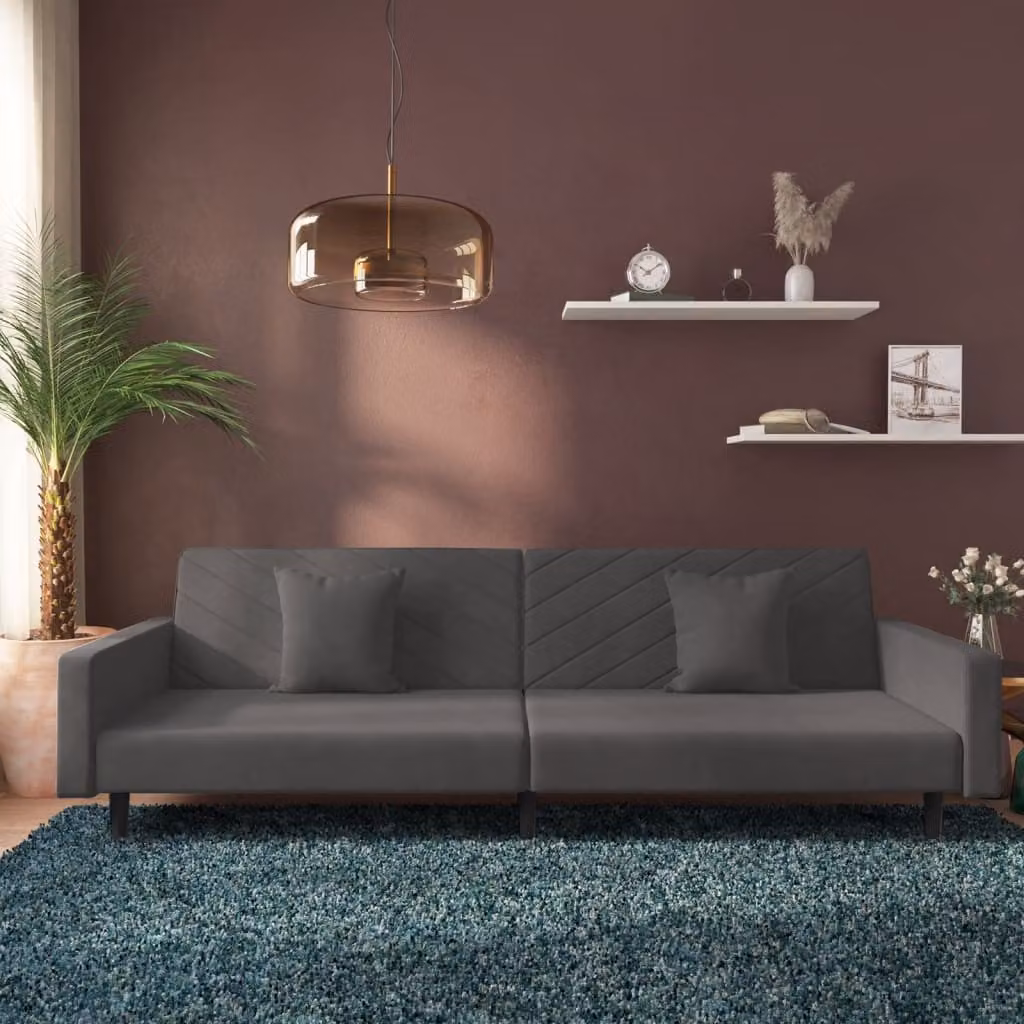 vidaXL Divano Letto Click-Clack Moderno in Velluto Grigio con Cuscini e Struttura in Legno Massello