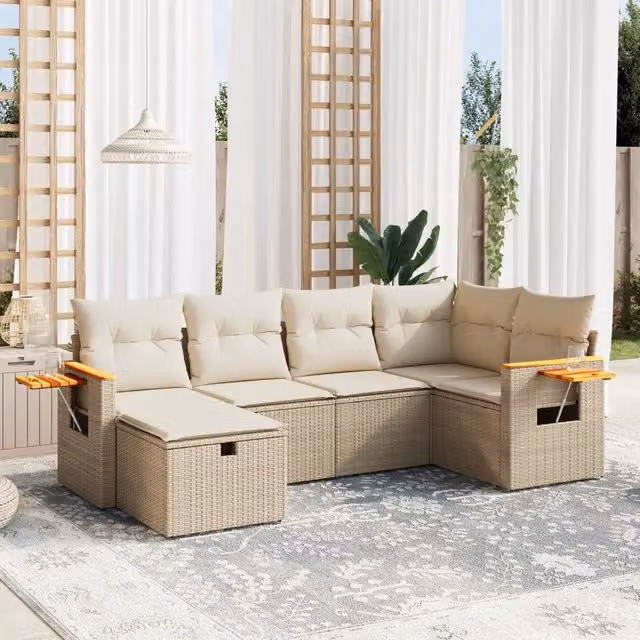 Set Divano da Giardino a L vidaXL in Polyrattan con Cuscini Beige e Struttura in Metallo