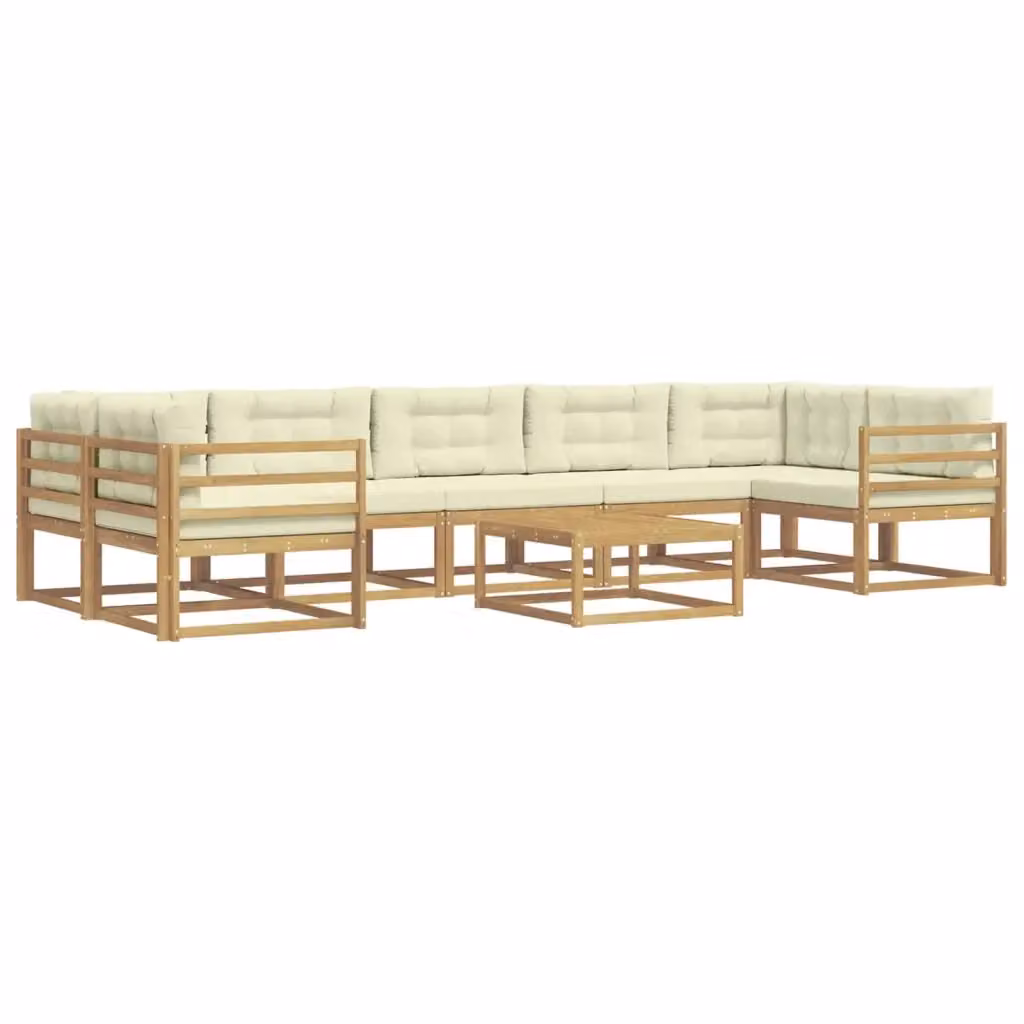 Set di divani da esterno a L con tavolino vidaXL in legno di acacia, colore bianco e beige, composto da 6 pezzi con cuscini inclusi – 2
