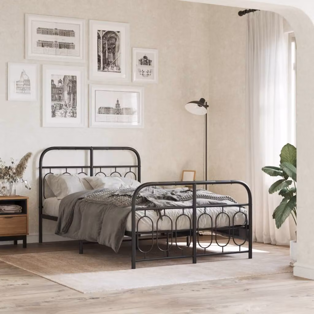 vidaXL Giroletto in Metallo Nero con Testiera e Pediera L/P: 120 x 200 cm