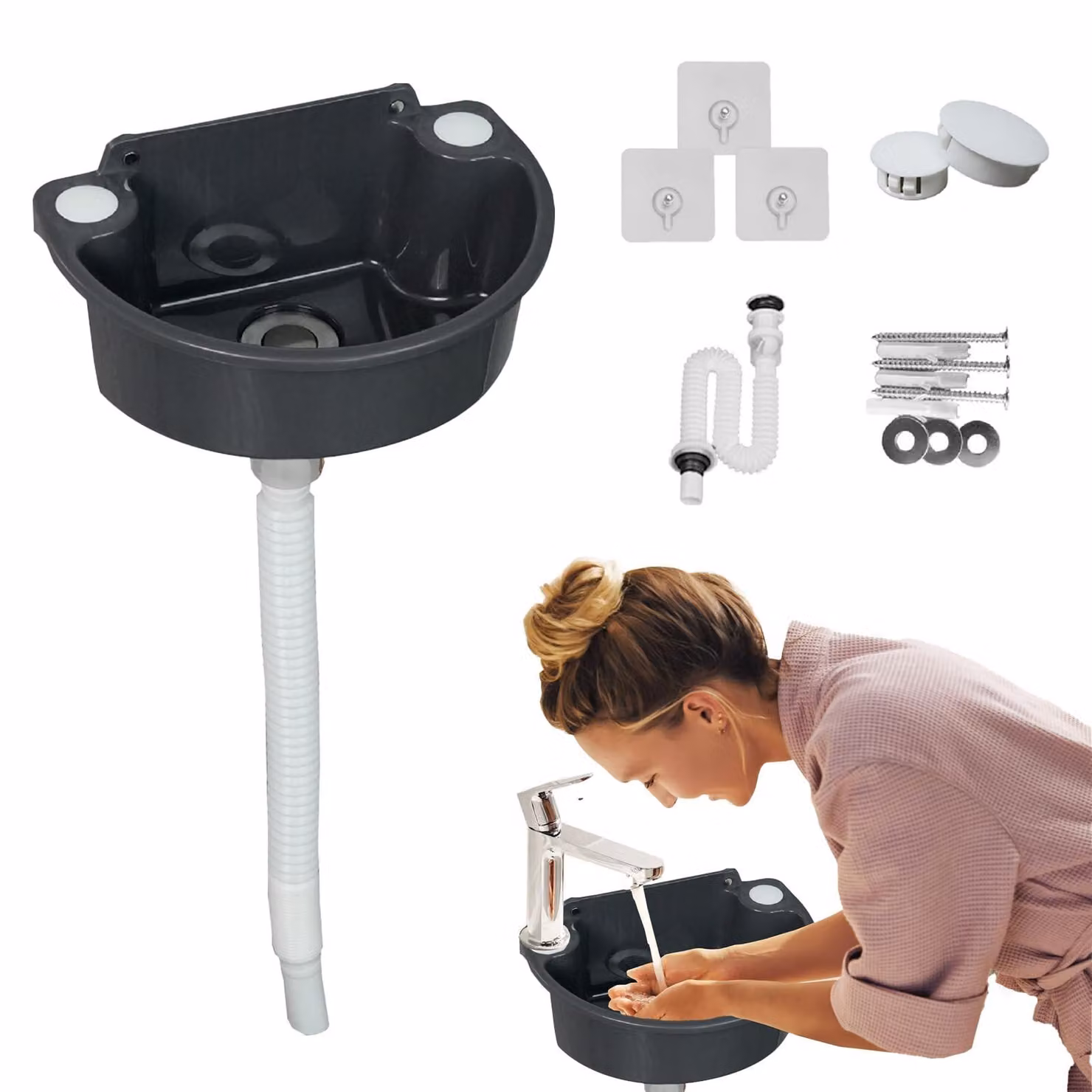 Solidchoice - Scarico a parete per lavabo in plastica, grigio, da 75 cm, adatto per bagno e giardino