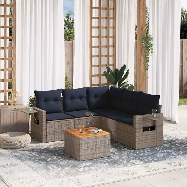 Set Divani da Giardino 6 pz con Cuscini Grigio in Polyrattan 3224563