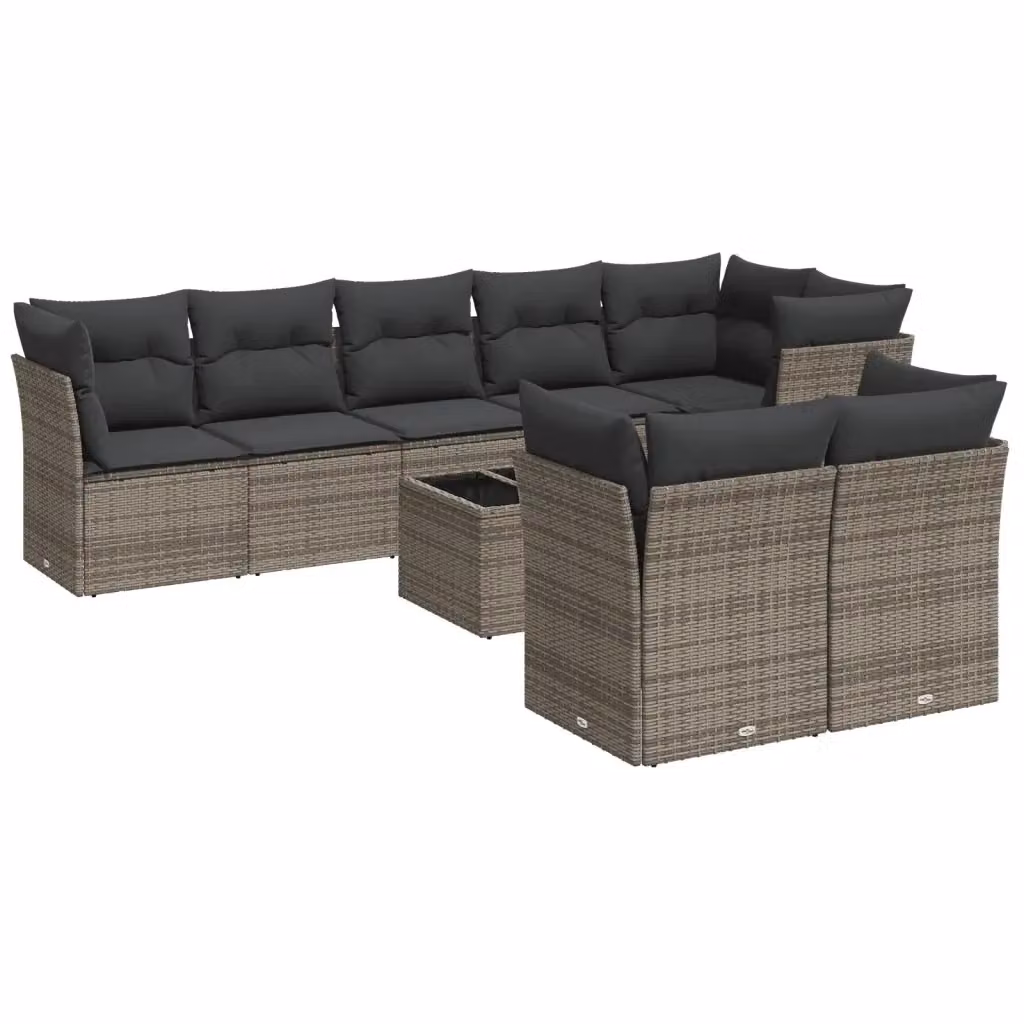 Set Divano da Giardino vidaXL 9 pz in Polyrattan Grigio con Cuscini e Tavolino da Esterno – 2