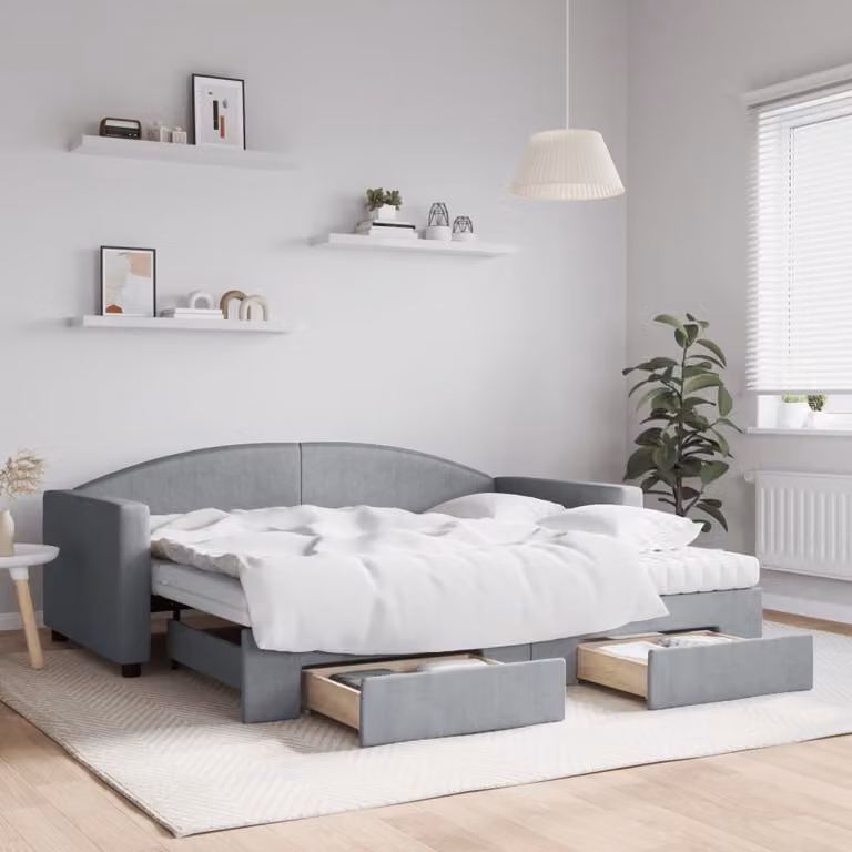 vidaXL Divano Letto Estraibile con Cassetti in Tessuto Grigio Chiaro L/P/H: 190 x 90 x 75 cm