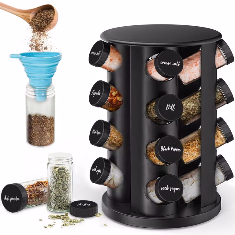 Solidchoice - Porta spezie rotante con 16 contenitori e imbuto pieghevole