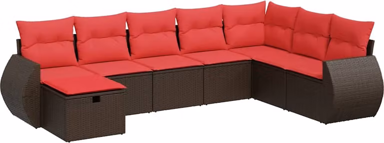 Set Divani da Giardino 8 pz con Cuscini Marrone in Polyrattan
