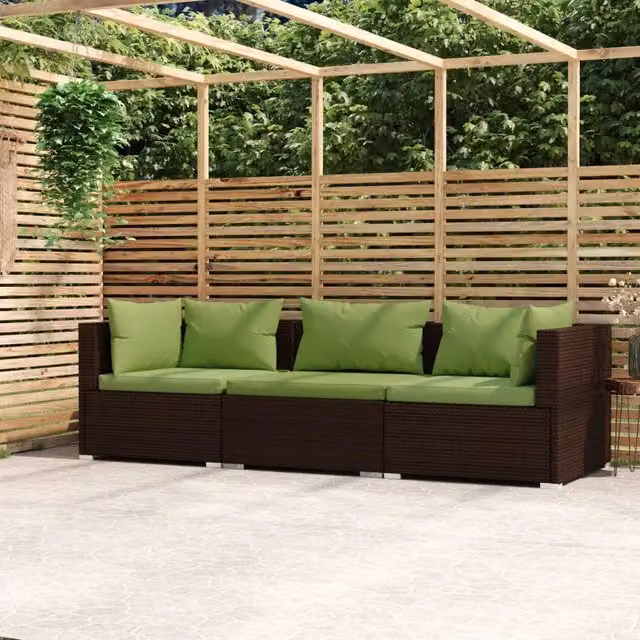 Divano da esterno a 3 posti vidaXL in rattan marrone e verde con cuscini rimovibili – 1