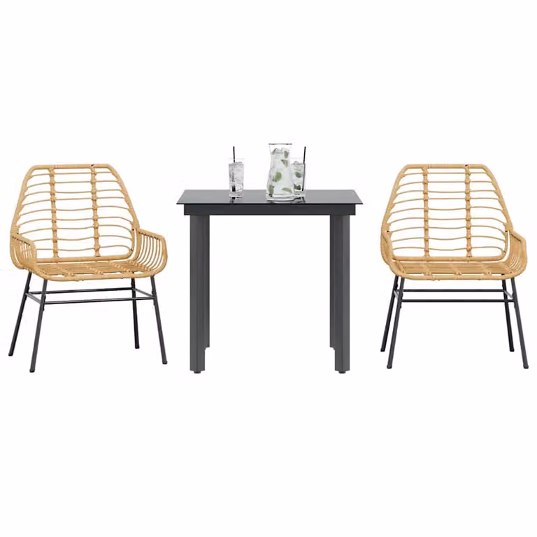 Set da pranzo da giardino vidaXL in 3 pezzi in polyrattan e vetro marrone e nero