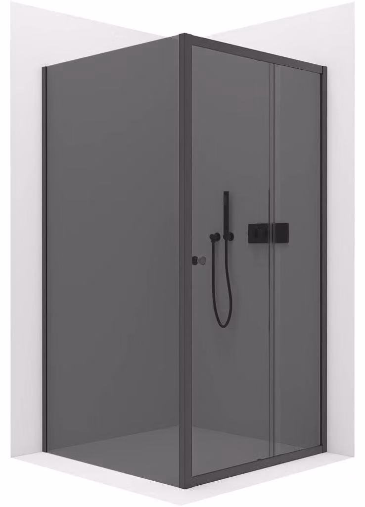 CERANO - Box doccia Varone POINT L/P - 6 mm - nero opaco, vetro grafite - 120x70x195 cm - scorrevole