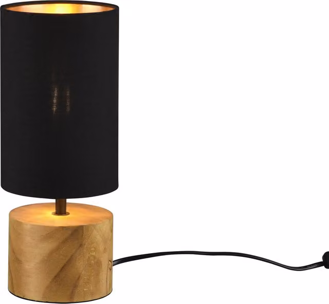 Lampada da tavolo Woody Trio Trio Leuchten nera con base in legno e paralume in tessuto, Altezza: 30 cm