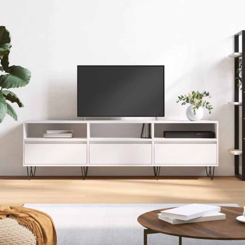 vidaXL Mobile Porta TV Bianco in Legno e Metallo con Ruote L: 150 cm, P: 30 cm, H: 44,5 cm