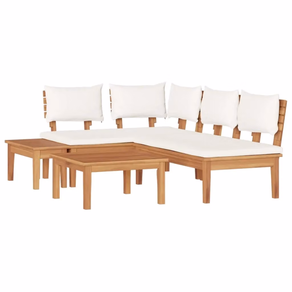 Set Divano da Giardino a L vidaXL in Legno di Teak con Cuscini Marrone e Beige – 2