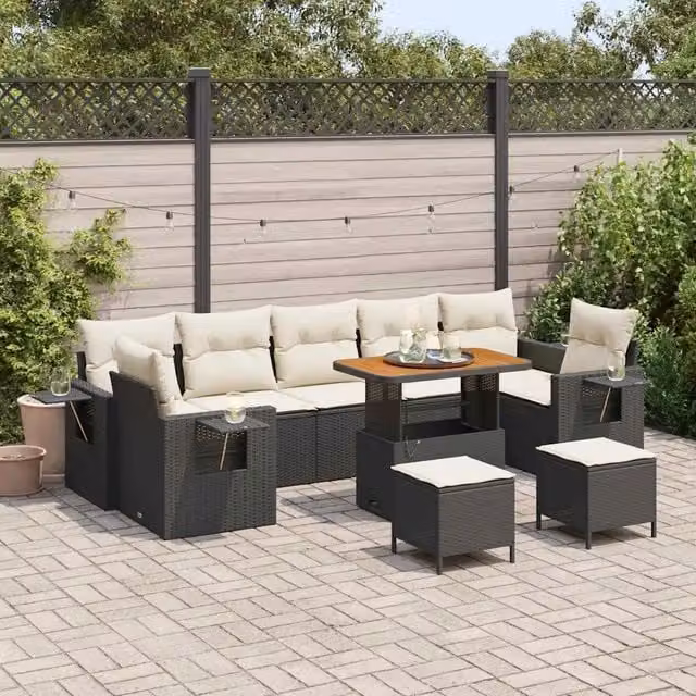 Set Divano da Giardino 10 pz Nero polyrattan 3361730