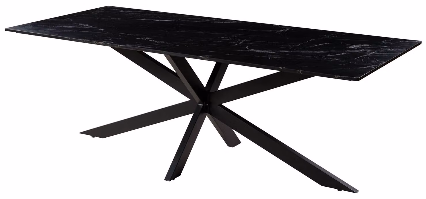 MASSIVMOEBEL24 | Tavolo da pranzo in marmo nero - gambe incrociate in ferro nero 180x100 BARCELONA #411