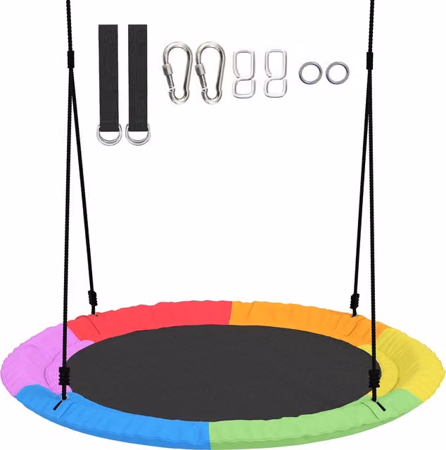 AIYAPLAY Altalena Nido per Bambini 3-8 Anni con Corde e Cinghie in PE e Tessuto Oxford, Multicolore, L/P/H: 120 x 120 x 180 cm