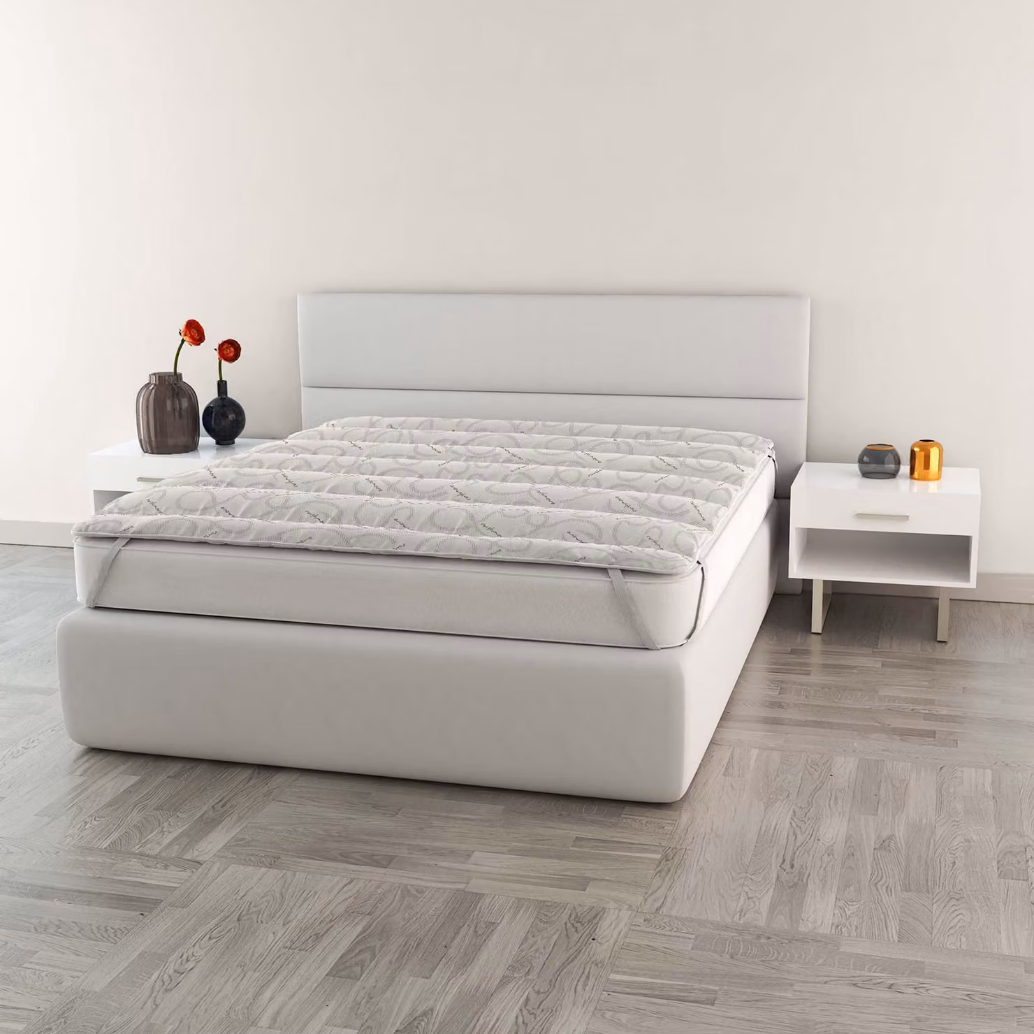Sottileletta imbottita per materasso, dimensioni 160x195 cm, in cashmere, con 4 elastici