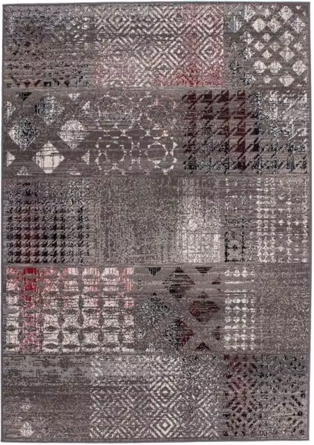 Tappeto moderno Funky 2029 patchwork di KENDRA HOME, grigio antracite e rosso, L: 280 cm x P: 190 cm – 1