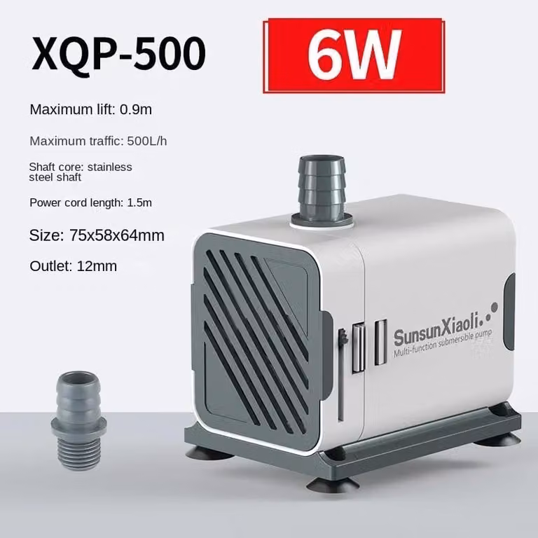 Pompa per acquario - Modello XQP-500 - Pompa di circolazione - Silenziosa, con aspirazione dal fondo - Pompa filtrante sommergibile per piccoli acquari - Spina europea, 220–240V