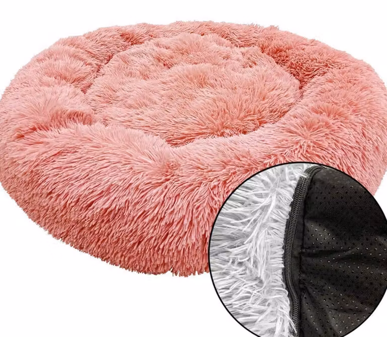 Cuccia per cani, forma a ciambella, in peluche, diametro 70 cm, colore polvere, lavabile, antiscivolo, sfoderabile, ortopedica