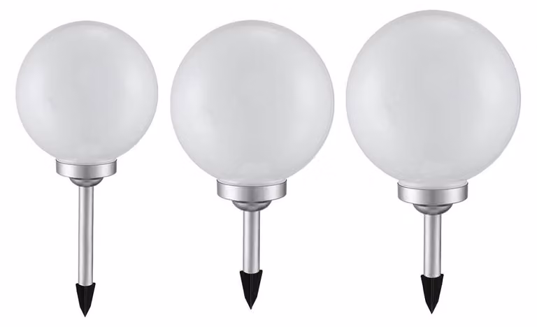 3 luci solari a LED, forma sferica, picchetto da terra, batteria ricaricabile, IP44
